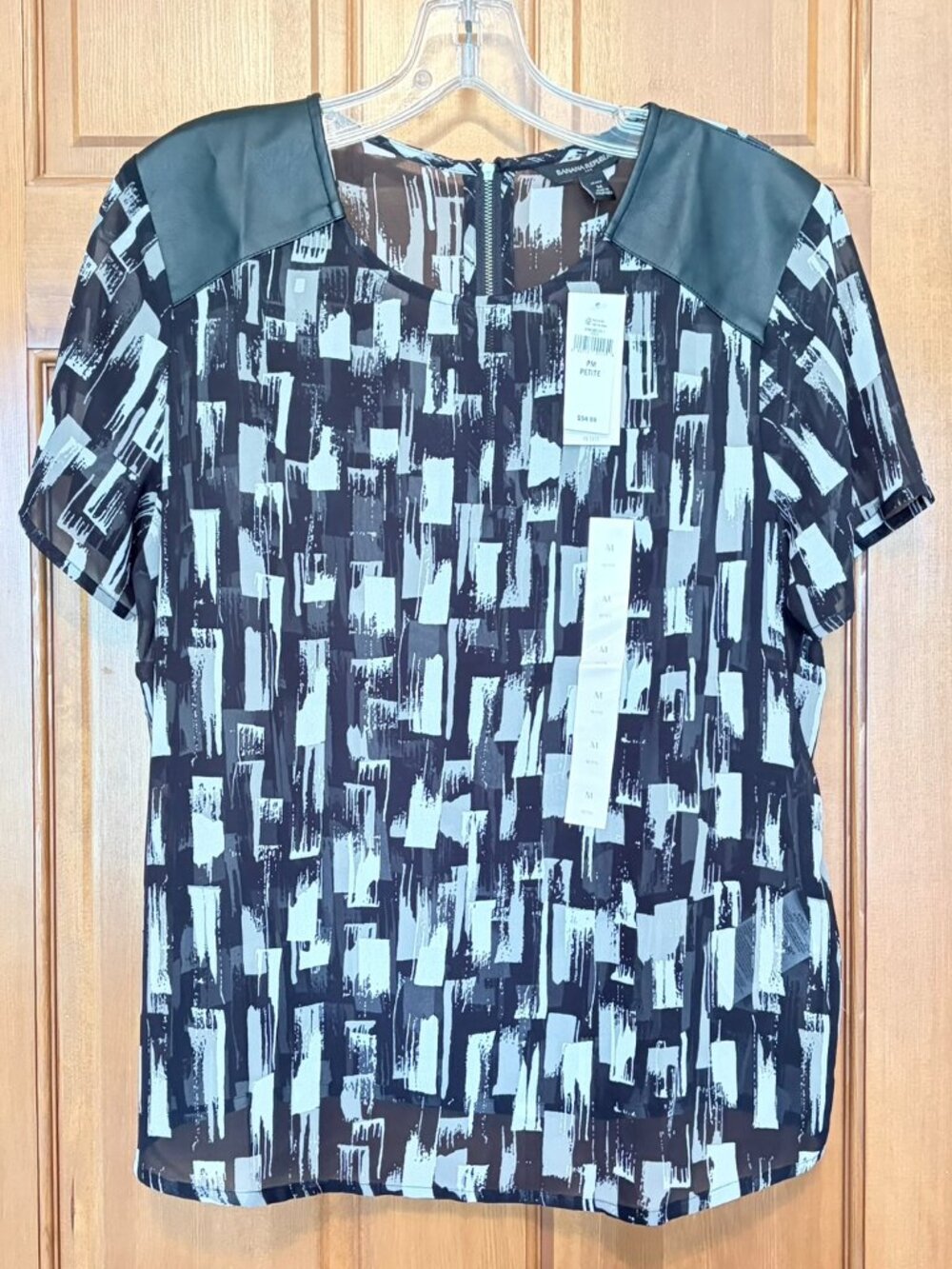 Banana Republic Faux Leather Shoulder Brushstroke Print Blouse Petite Medium NWT